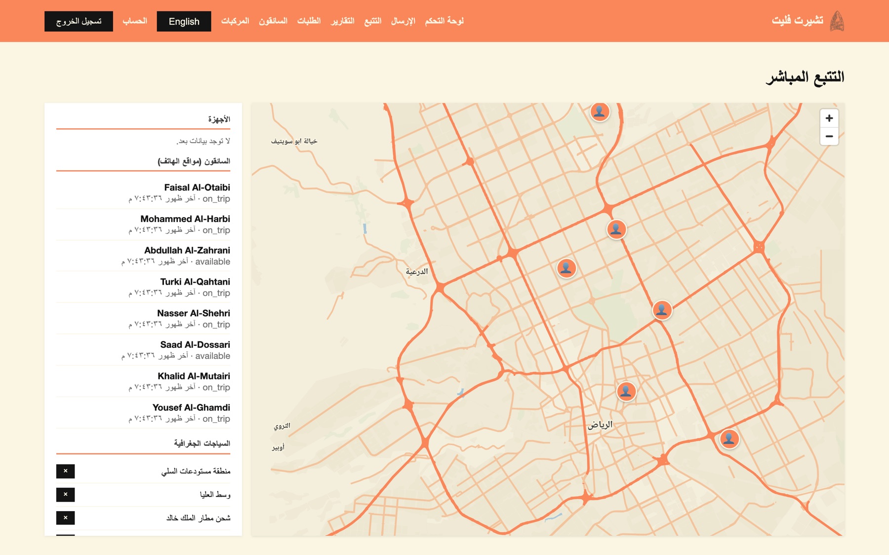 The live map, Arabic interface